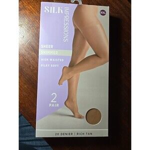 Silk Impressions Sheer Shimmer XXL 2 Pair 20 Denier Rich Tan